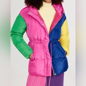 New with tags OLIVIA RUBIN Misha puffer coat rainbow colorblock US10 pink green